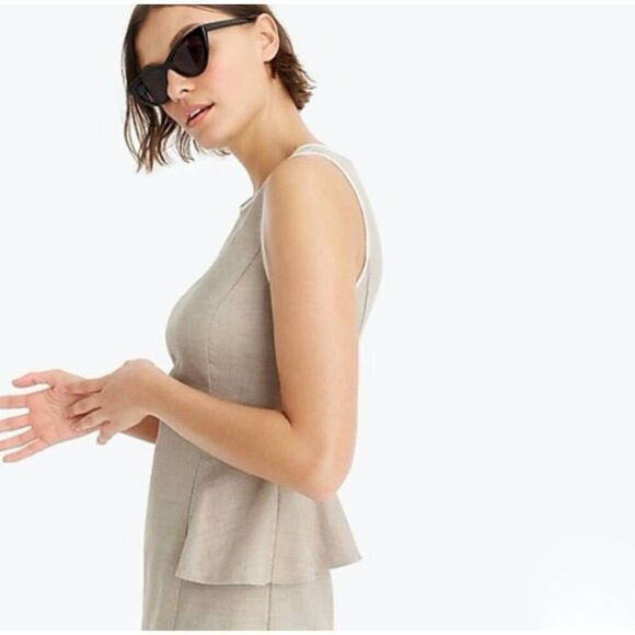 NWT J. Crew Peplum Stretch Linen Blend Sheath Dress Sz 14 Flax Oatmeal Office - Picture 2 of 12
